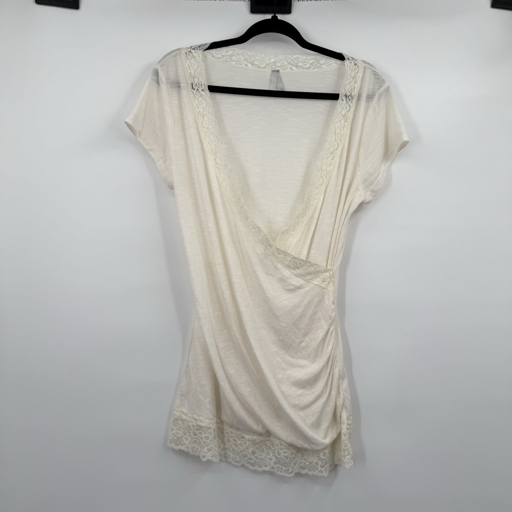 Vanity Y2K Cream Lace Trim Top Fairycore Coquette Cottagecore Size Large